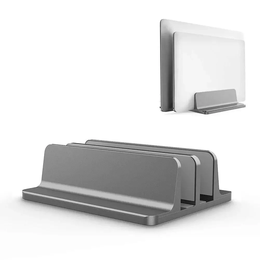 

Двойная вертикальная подставка для ноутбука, алюминиевая портативная регулируемая настольная подставка для ноутбука, держатель для ноутбуков до 17,3 дюймов