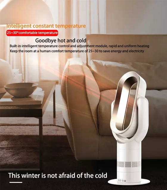 Stable Low Speed Smooth Speed Change Portable 2 in 1 Air Cooling Electric Air Purifier Fan Bladeless Tower Heater Fan for Home 3