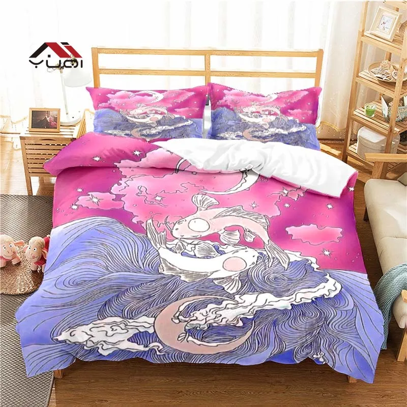 

Gossip Koi Fish Pattern Duvet Cover Set Bedding for Adult Kids Bed Set Comforter Cover Bedding Set 10 Sizes