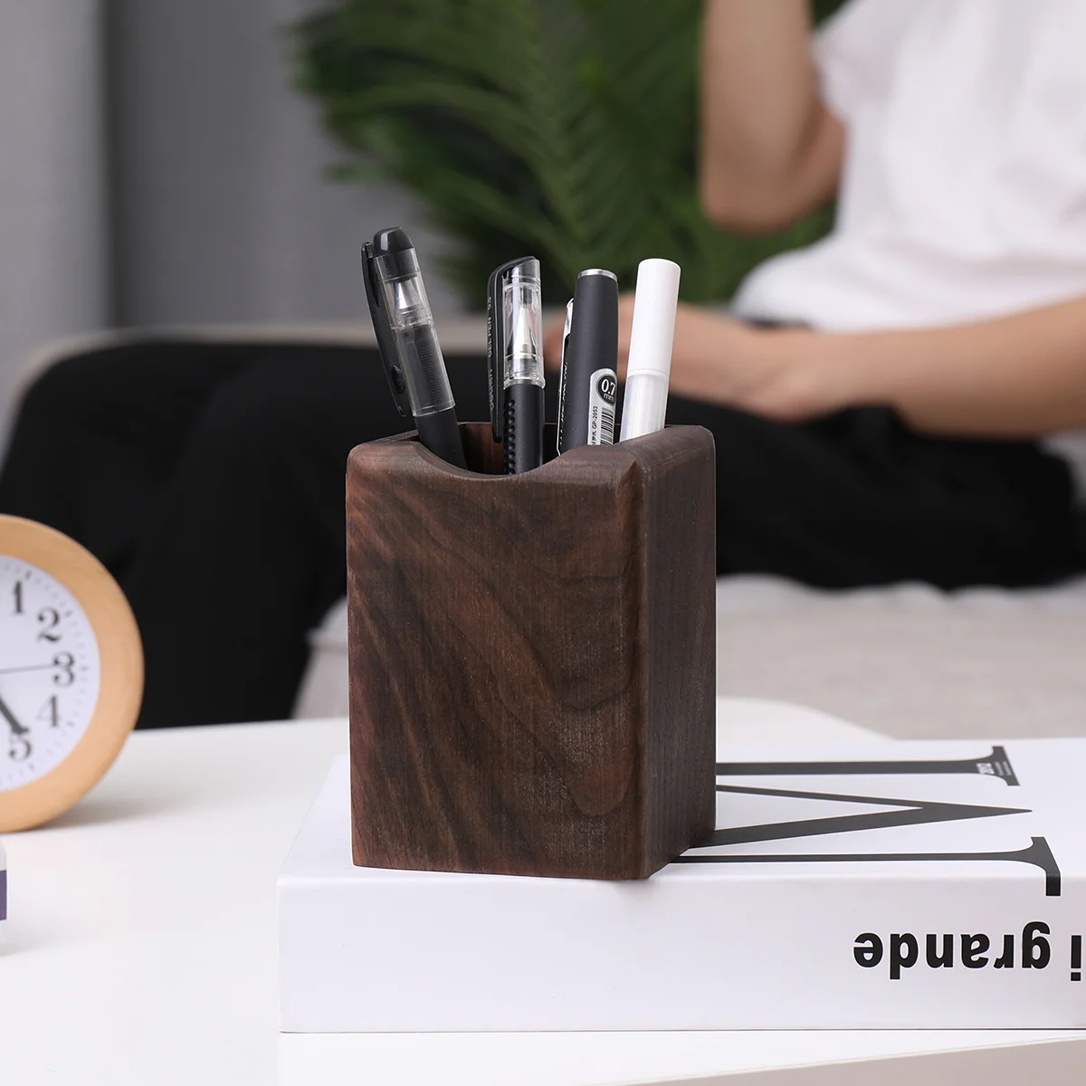 Walnut Wood Pen And Pencil Holder For Desk, Large Square Design Wooden Pen  And Pencil Cup, Desk Pen Holder, Makeup Brush Holder