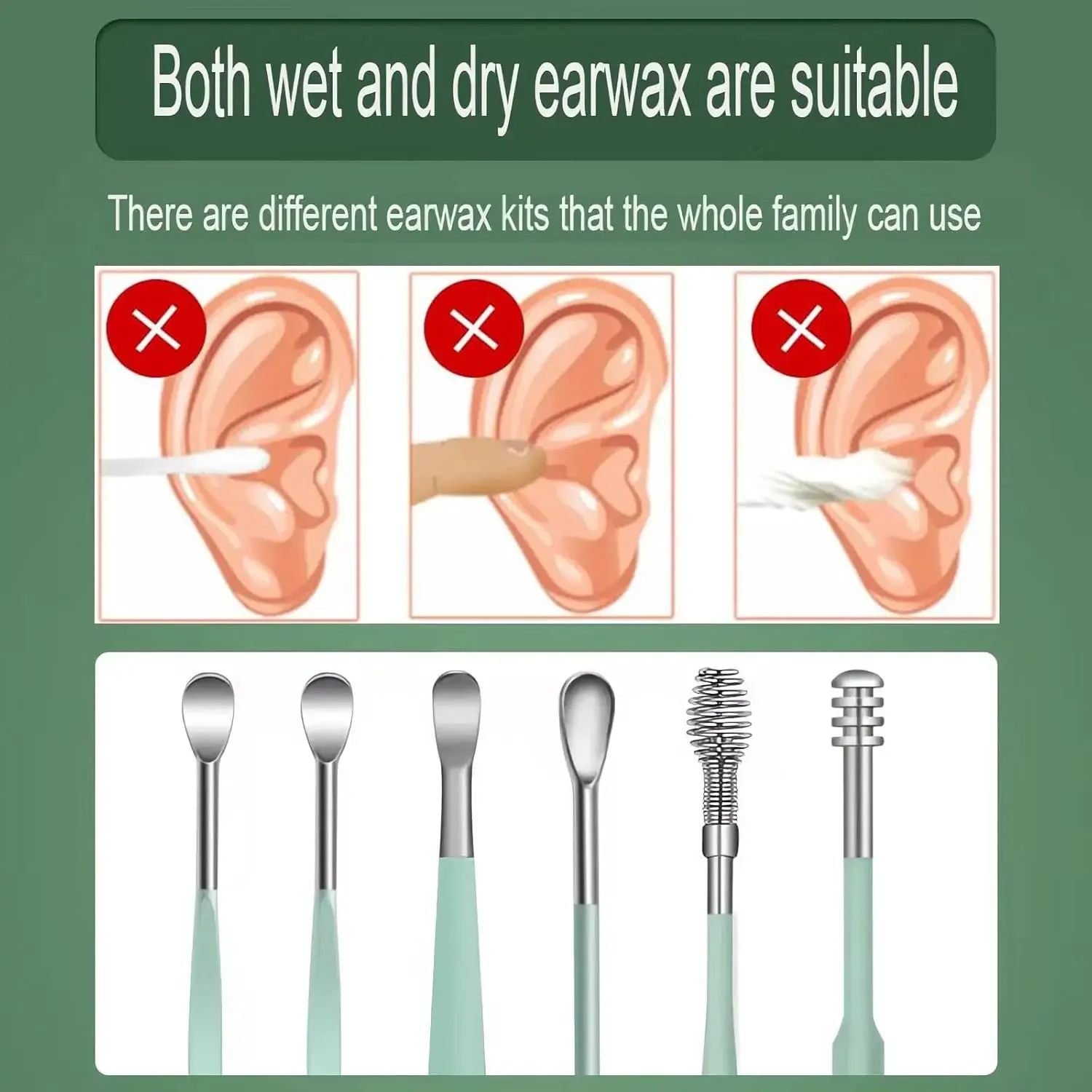 6Pcs Stainless Steel Ear Digging Spoon Leather Cover Cleaner Scoop Double-Headed Spiral Cleaning Health Care Ear Picking Tool 4