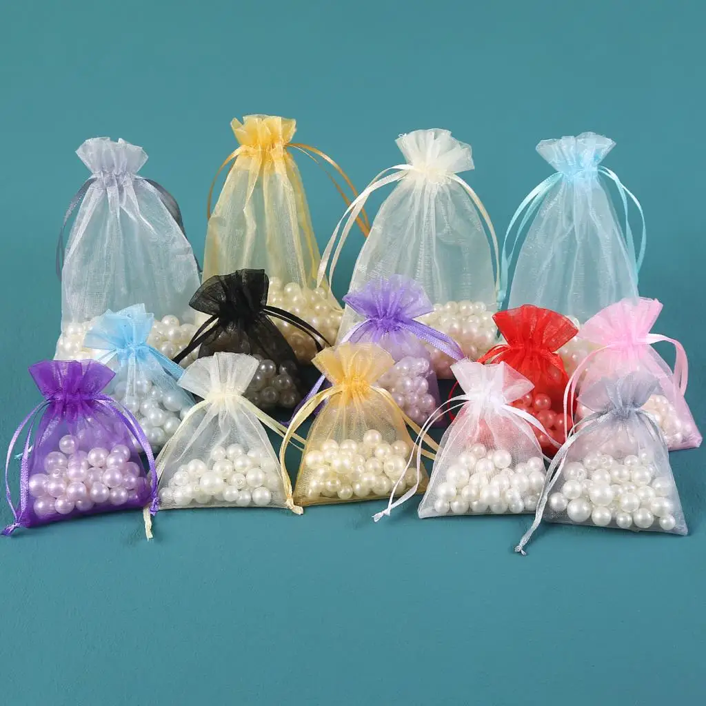 25/50pcs Organza 선물 가방 크리스마스 선물 상자 포장 가방 7x9 10x15 20x30cm 웨딩 파티 장식 캔디 초콜릿 주머니 50