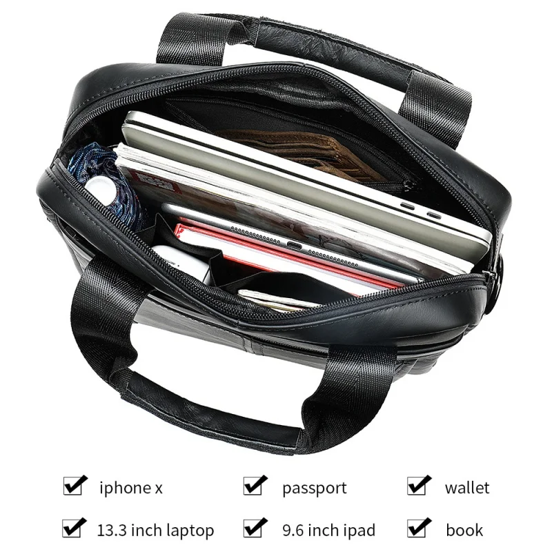 Genuine Leather Vertical Men's Briefcase Vintage Business Handbag Office Male Shoulder Messenger Bag