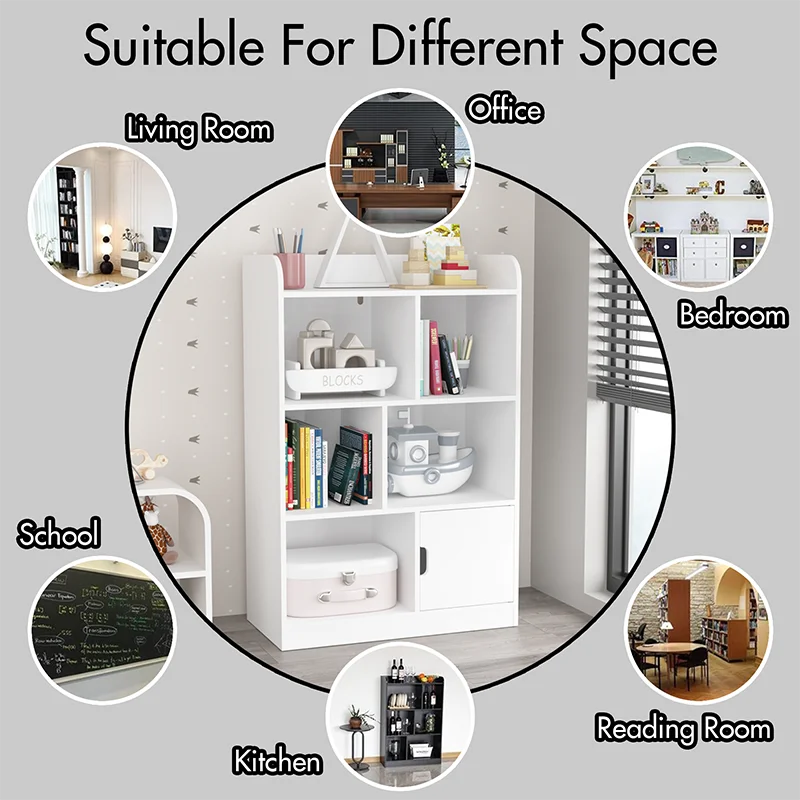 Kids Bookcase,Bookshelf with 6 Compartments,Freestanding Shelves and Cube Organizer,for Bedroom Living Room Office Closet School 4