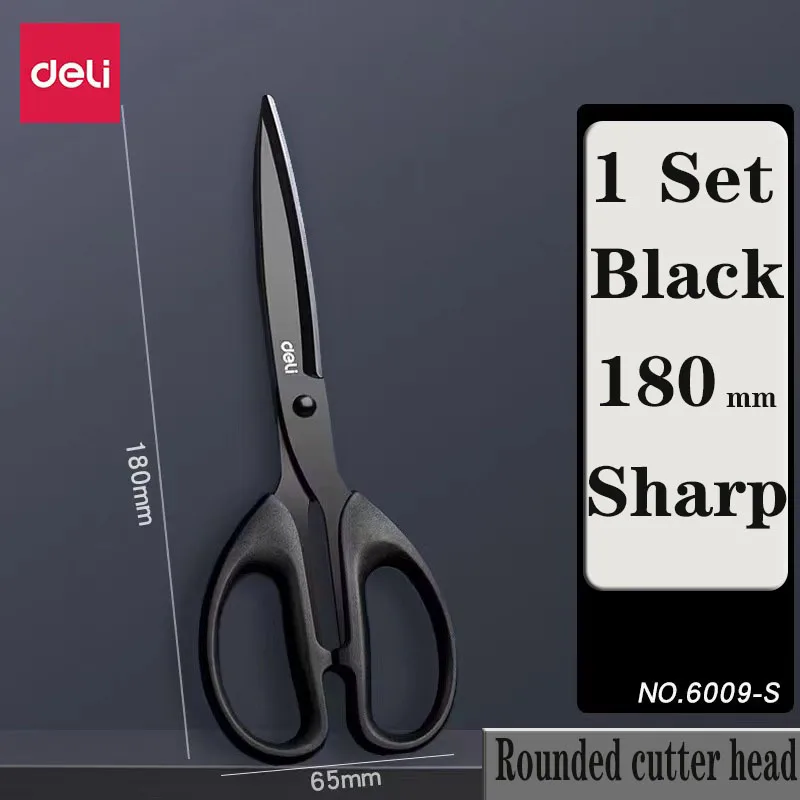 Black Blade Scissors Paper Cutter Stationery Scissors Deli 6009S Stainless Steel for Household Kitchen Office