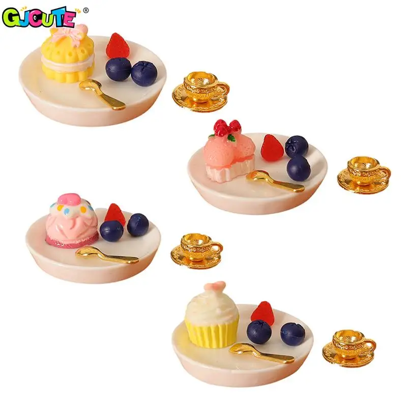 

1:12 Dollhouse Miniature Cake Dessert Fruit Tray Spoon Set Simulate Food Model Kitchen Decor Toy Doll House Ornament Accessories