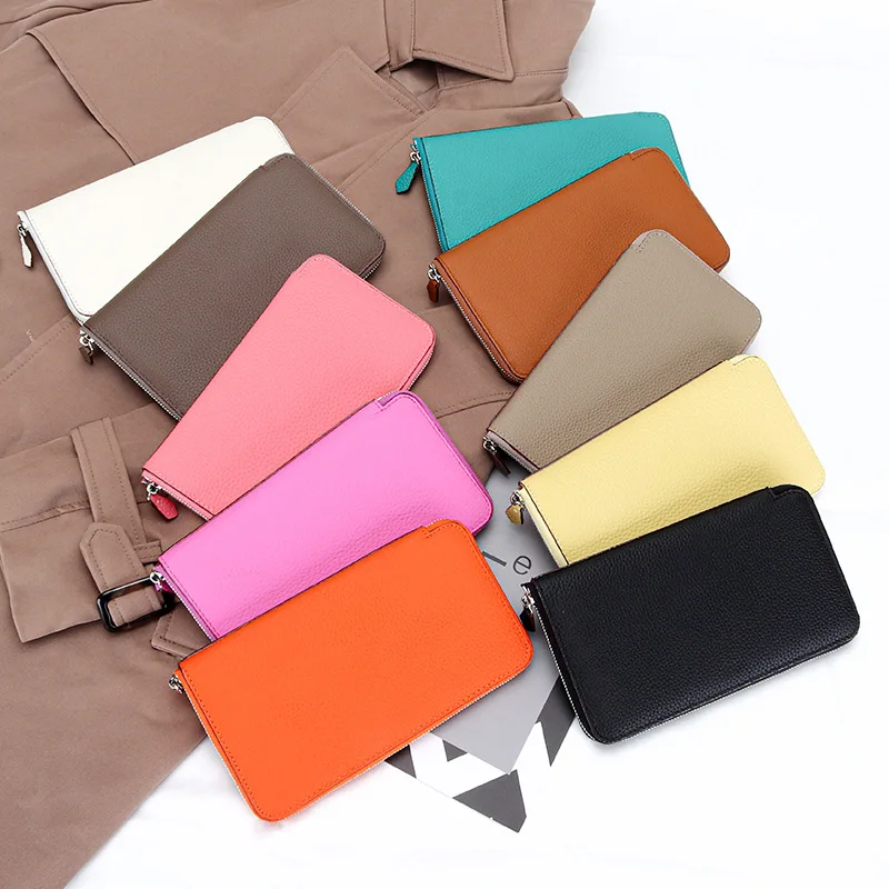 

Designer Wallets Famous Brand Women Wallet Genuine Leather Zipper Solid Long Purse High Capacity Cell Phone Bag Luxury Design