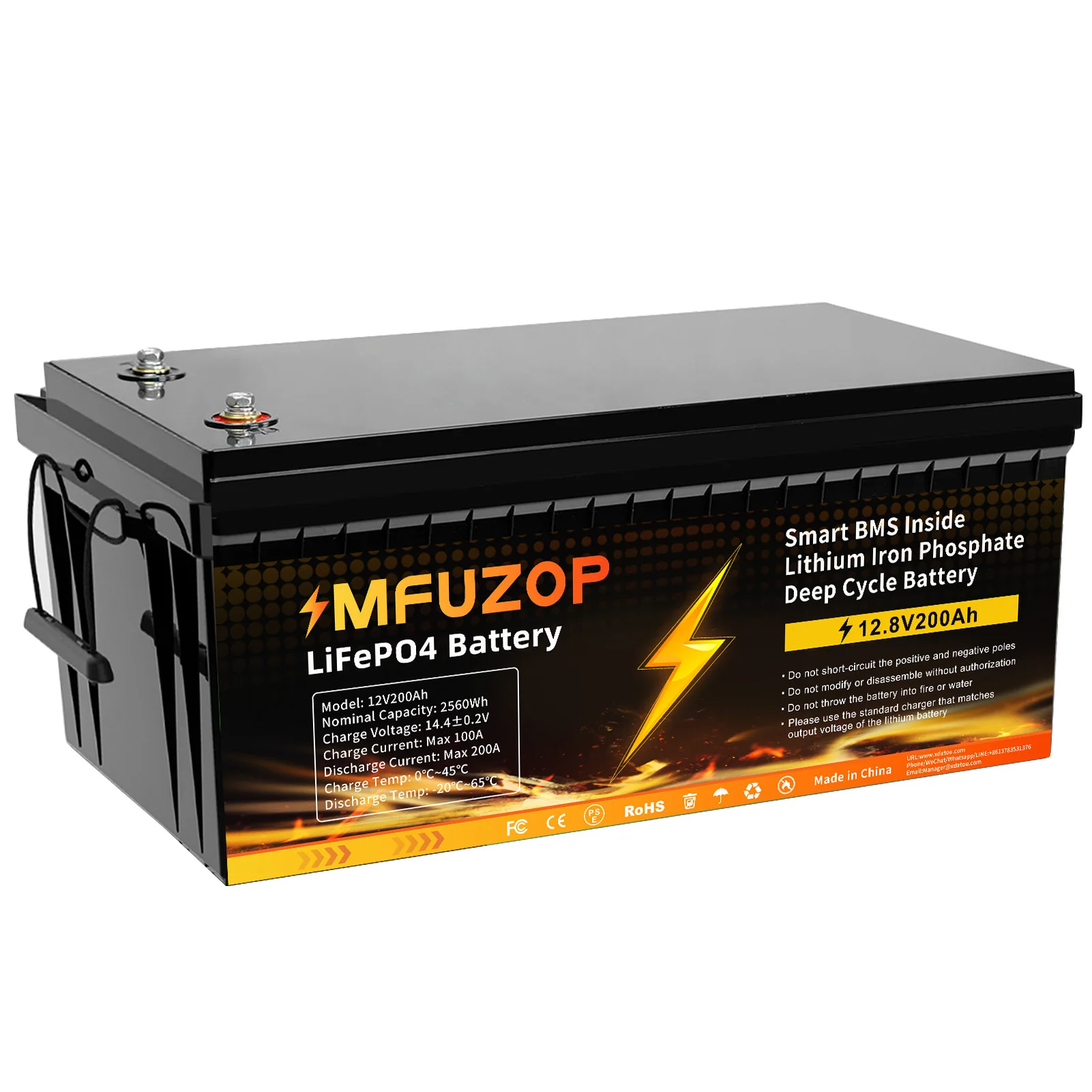 MFUZOP LiFePO4 200Ah 12V Lithium Battery with Over 10 Years Life 