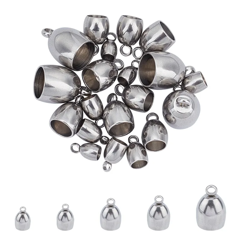 120Pcs 4 Sizes Memory Wire End Caps Stainless Steel Bead Cord End Caps Round Half Drilled Beads Ball Cord Terminators