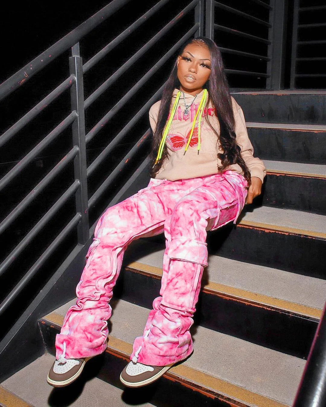 Female Multi-Pocket Cargo Pants Fall Winter Tie Dye Fashionable Streetwear Wide Leg Trousers For Women