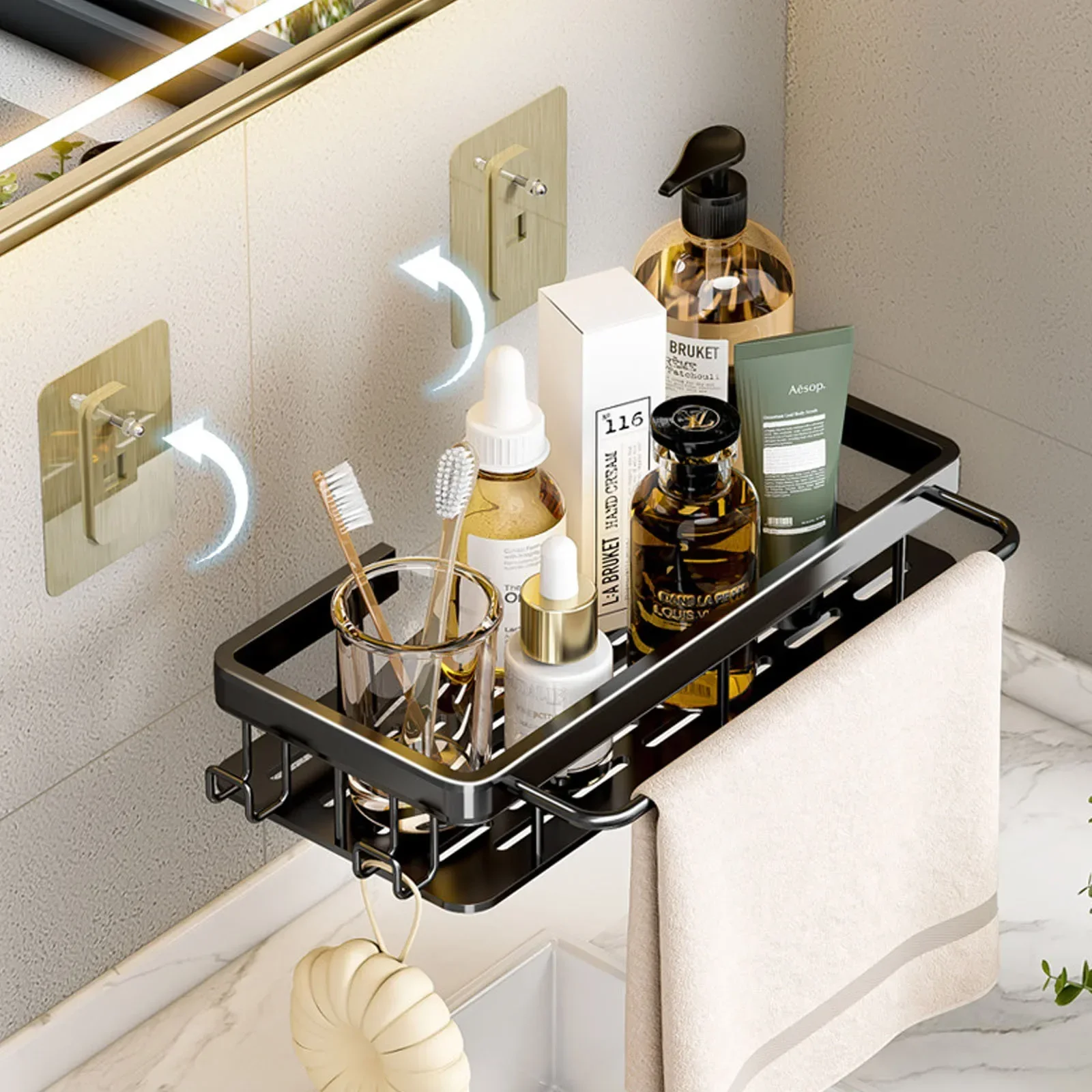 Bathroom Shelf No Drill Wall Mounted Shampoo Bottle Shower Corner Rack Toilet Storage Rack Aluminum Bathroom Kitchen Accessories 3