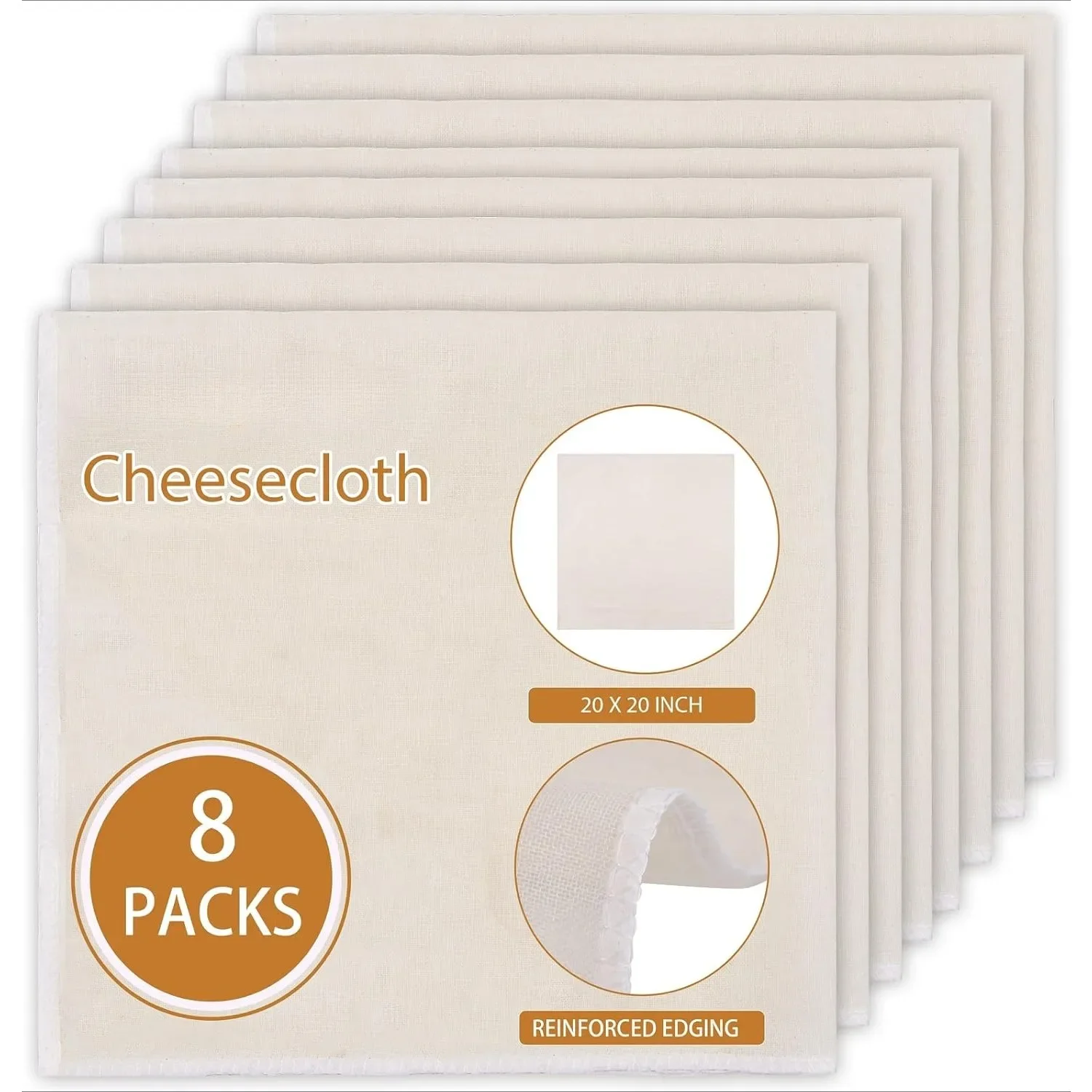 8 Counts Reusable Cheese Cloths for Straining, 20x20 Inch Hemmed Cheesecloth, Cotton Unbleached Cloth Strainer