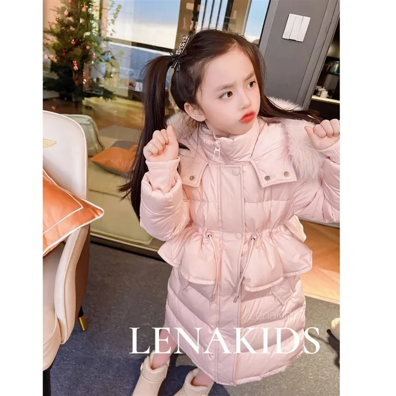 

2023 Winter Girls Fashion Long Thick Warm Parkas Baby Kids Children Coat Outerwear Two Colors