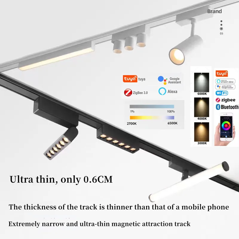 Smart Home Tuya Dimming 6MM Ultra-Thin Ceiling Mount 48V Magnetic Track Light System Thin Slim Surface Mounted Linear Light 6
