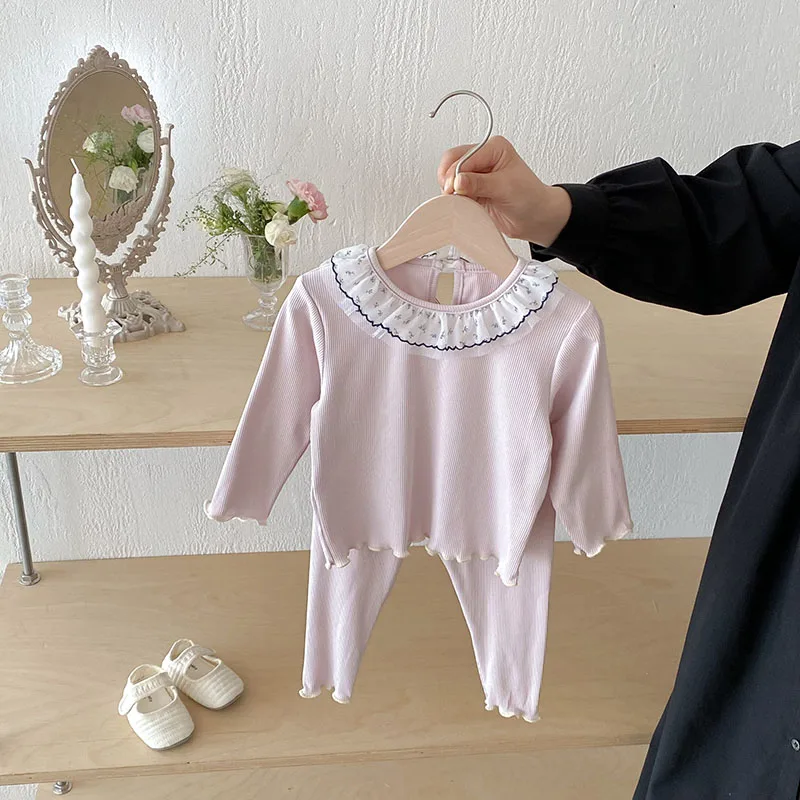 Autumn Baby Girls Lace Floral Collar Shirt Suit