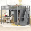 Bunk Bed,Full Loft Beds Stairway Loft Bed Frame with Wardrobe, Desk, Bookcase and Drawers, Solid Wood Bunk Beds 1