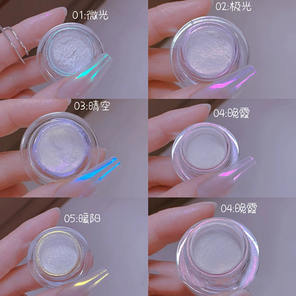 1 Barattolo Mirror-Sky Aurora Nail Chrome Powder White Mirror Glitter Pigment Decor Uv Polish Powder Moon Light Effect Polveri