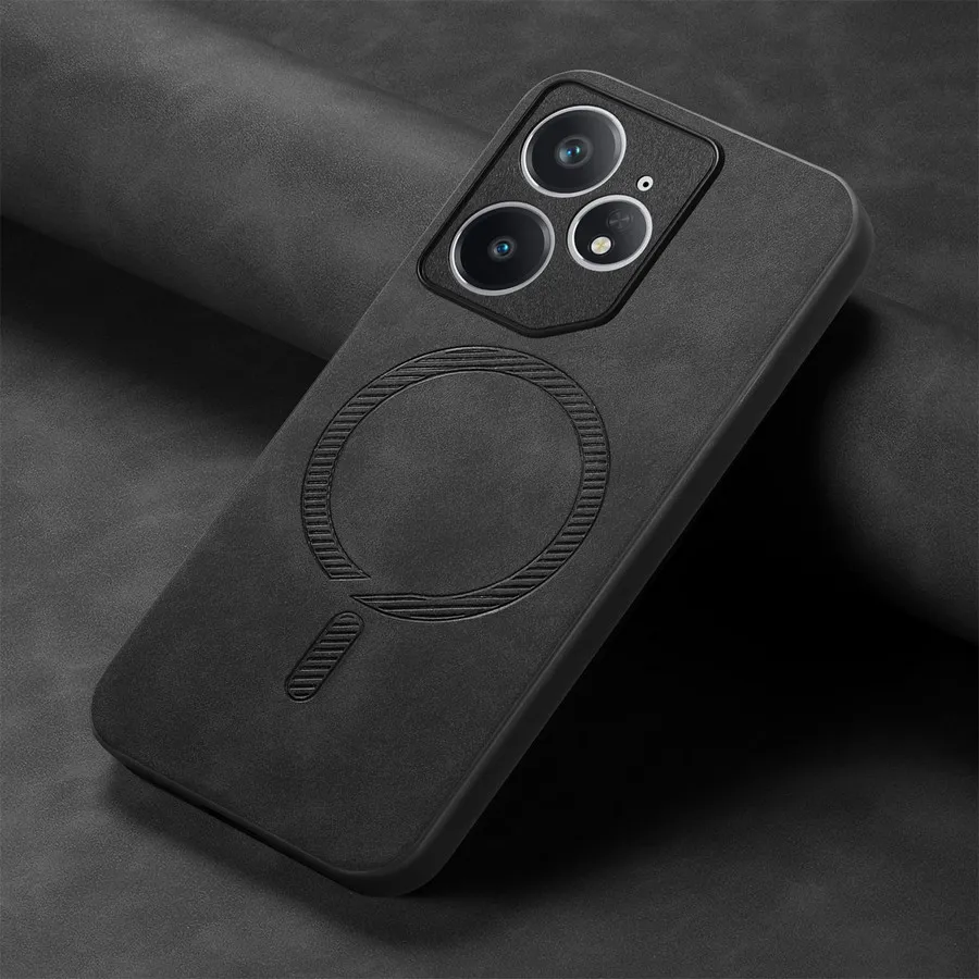 Luxury Leather Magnetic Back Cover with Wireless Charging Compatibility