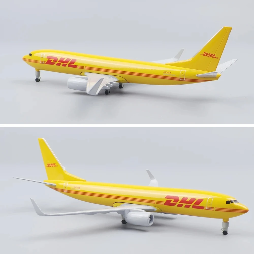 20CM Model B737 DHL Cargo Express Airline With Base Landing Gears Aircraft Resin Plane Model For Collection and Displays