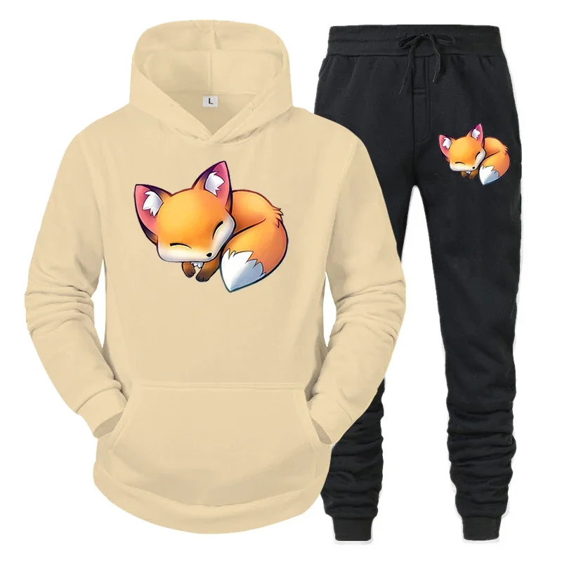 thumbnail image 1 of Conjunto de 2 piezas de sudadera y pantalones con estampado de zorro y anime para hombre, sudadera con estampado de animales de dibujos animados divertidos, pantalones, ropa de calle holgada de manga, 1 of 5
