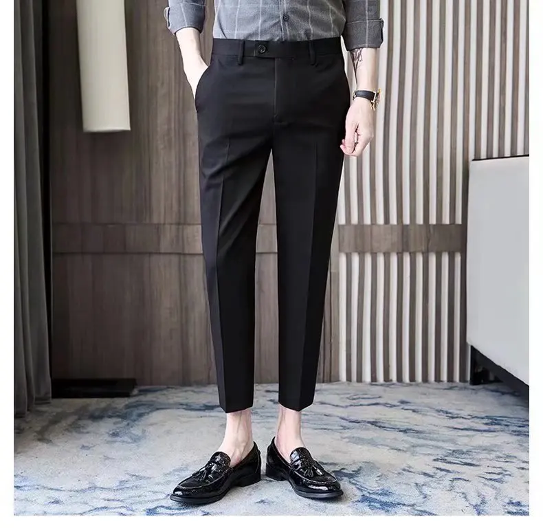 Men's Spring Summer Business Formal Pants Solid Korean Casual Suit Pants Men's Wedding Social Pants Business Casual Men Clothing