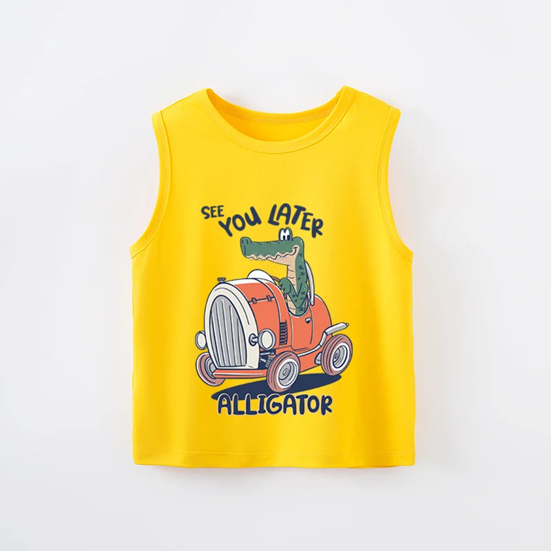 Children's Clothing Cute Cartoon Crocodile Comfortable Casual Soft Summer Boys And Girls Round Neck Sleeveless Baby T-Shirt