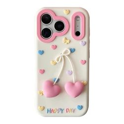 Kawaii Love Heart Pendant 3D Cartoon Soft Silicone Phone Case - iPhone 13 Pro (PINK)