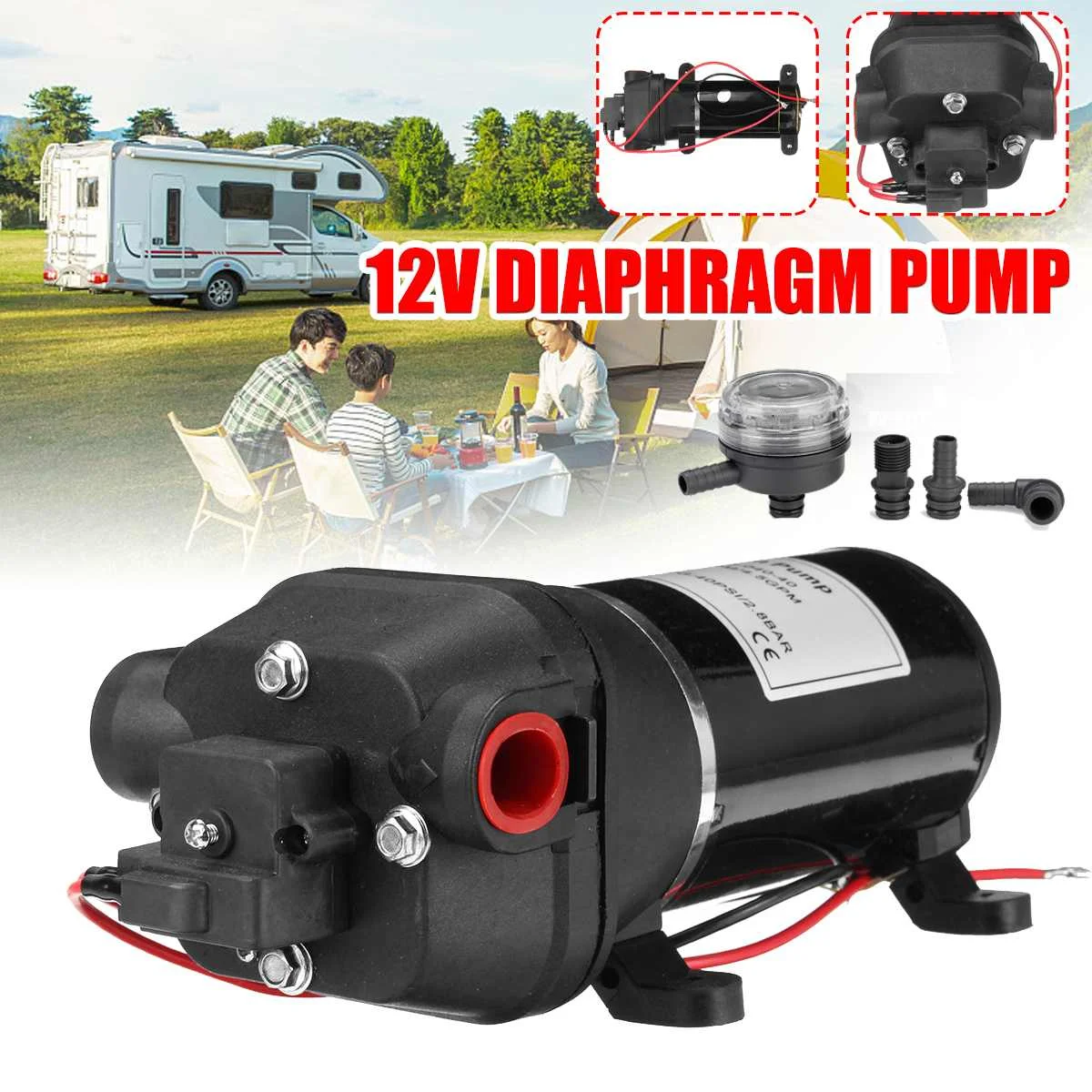 

12V 17.0LPM/4.5GPM High Pressure Diaphragm Pump Irrigation Motorhome RV Car Water Supply Booster Water Pump