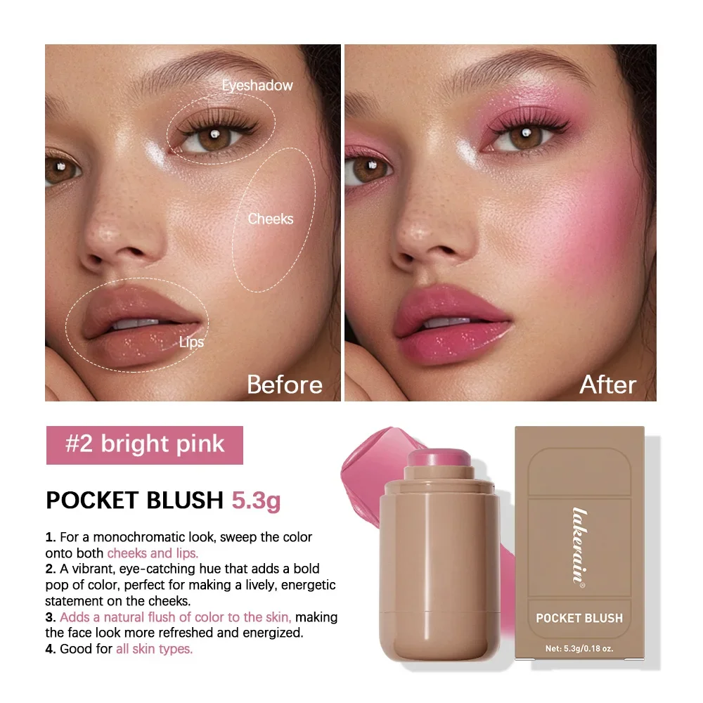 Creamy Bronzing Blush Stick Hydrating Waterproof Lipstick Cheek Tint High Pigment Multi-tone Soft Mauve Matte Rouge Contour blush stick