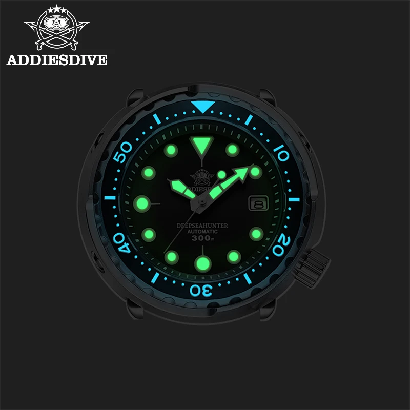 ADDIESDIVE Men's Mechanical Diver's Watch C3 luminous 300m Waterproof Sapphire NH35 Automatic Wristwatch Steel Tuna