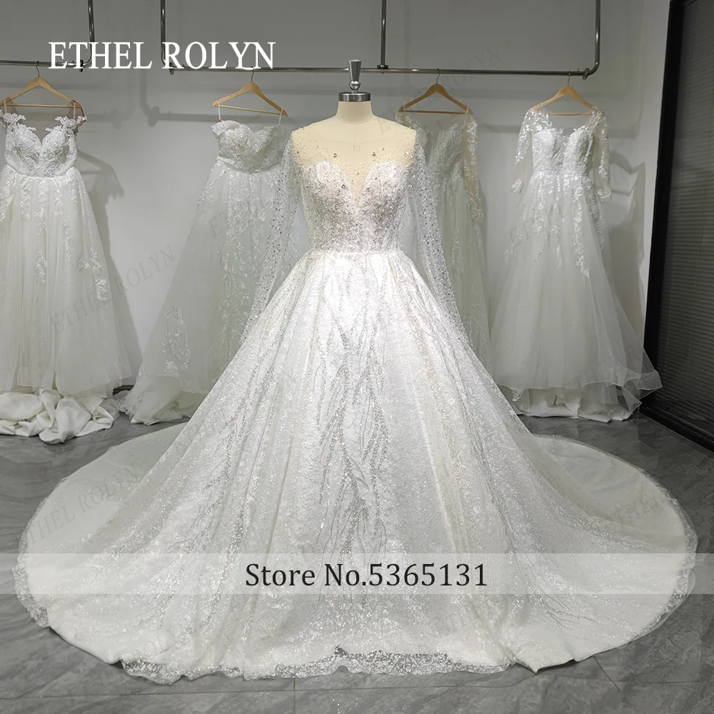 ETHEL ROLYN Luxury wedding dress for women 2023 New Glitter Long Sleeve Princess Beading Backless Bridal Gown Vestidos De Novia