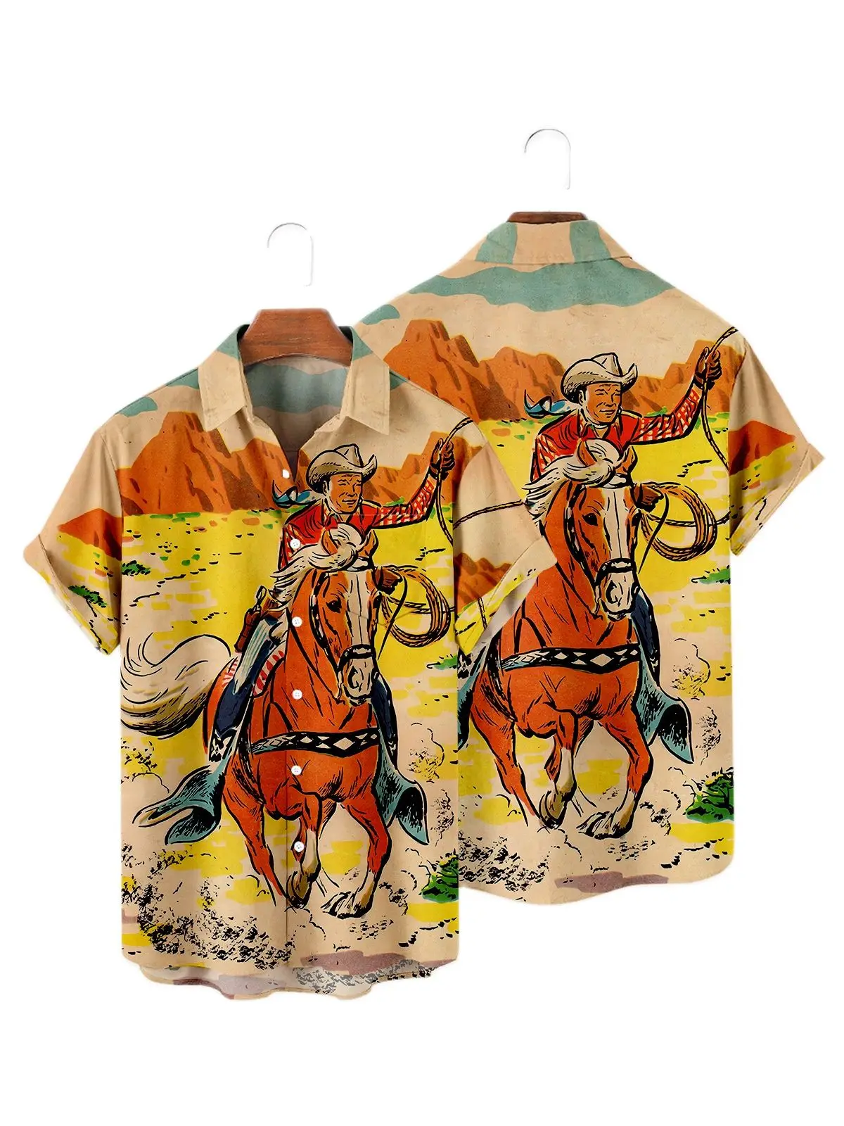 Hawaiian Cowboy Men's Shirt Cool 3D Digital Print Plus Size Western America Men's Top With Pocket Vintage Style Summer Outerwear накопитель ssd western digital ultrastar dc sn840 15360gb wus4ba1a1dsp3x1 0ts1881