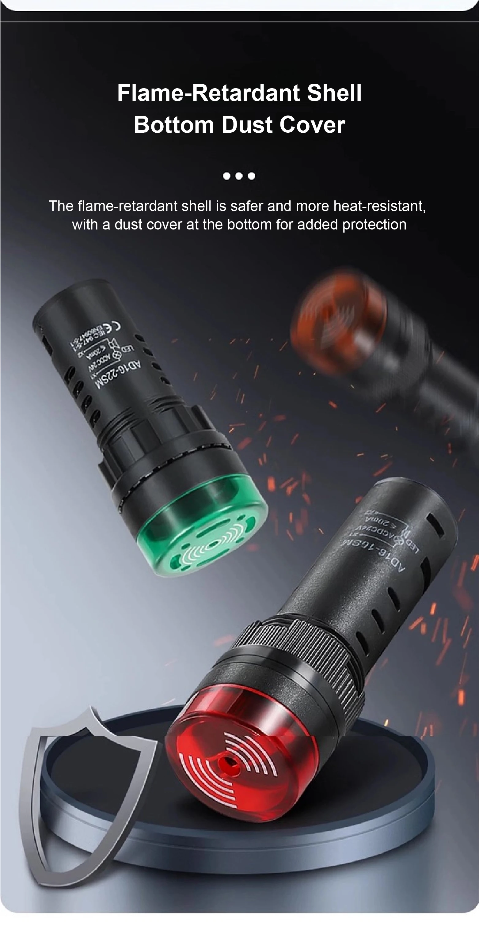 AD16-22SM 22mm LED Indicator Light with Buzzer Alarm, AC/DC 12V 24V 110V 220V, F