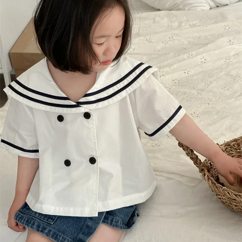 Summer Short Sleeve Shirt Navy Collar Unisex Kids Fashionable Versatile Children's Clothing from Mainland China Baby Girl Boy Ou