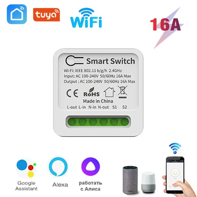 Tuya 16A MINI Wifi Switch DIY 2-way Remote Control Timer Relay Automation For Smart Life Work With Alexa Google Home Alice 1