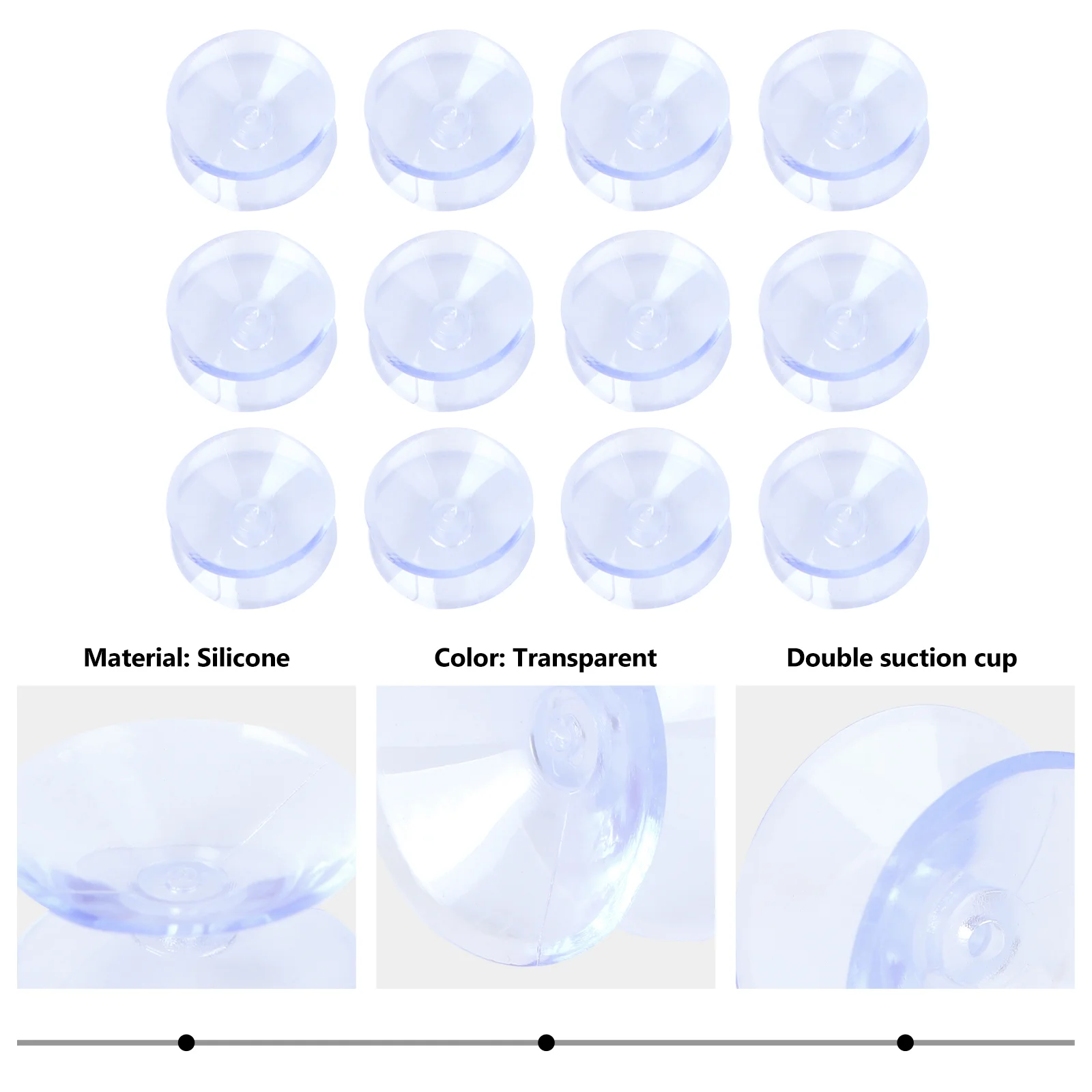 12 Pcs Suction Cups Double-sided Transparent Suckers Silicone Without Hooks Rubber Pads for Glass Ring