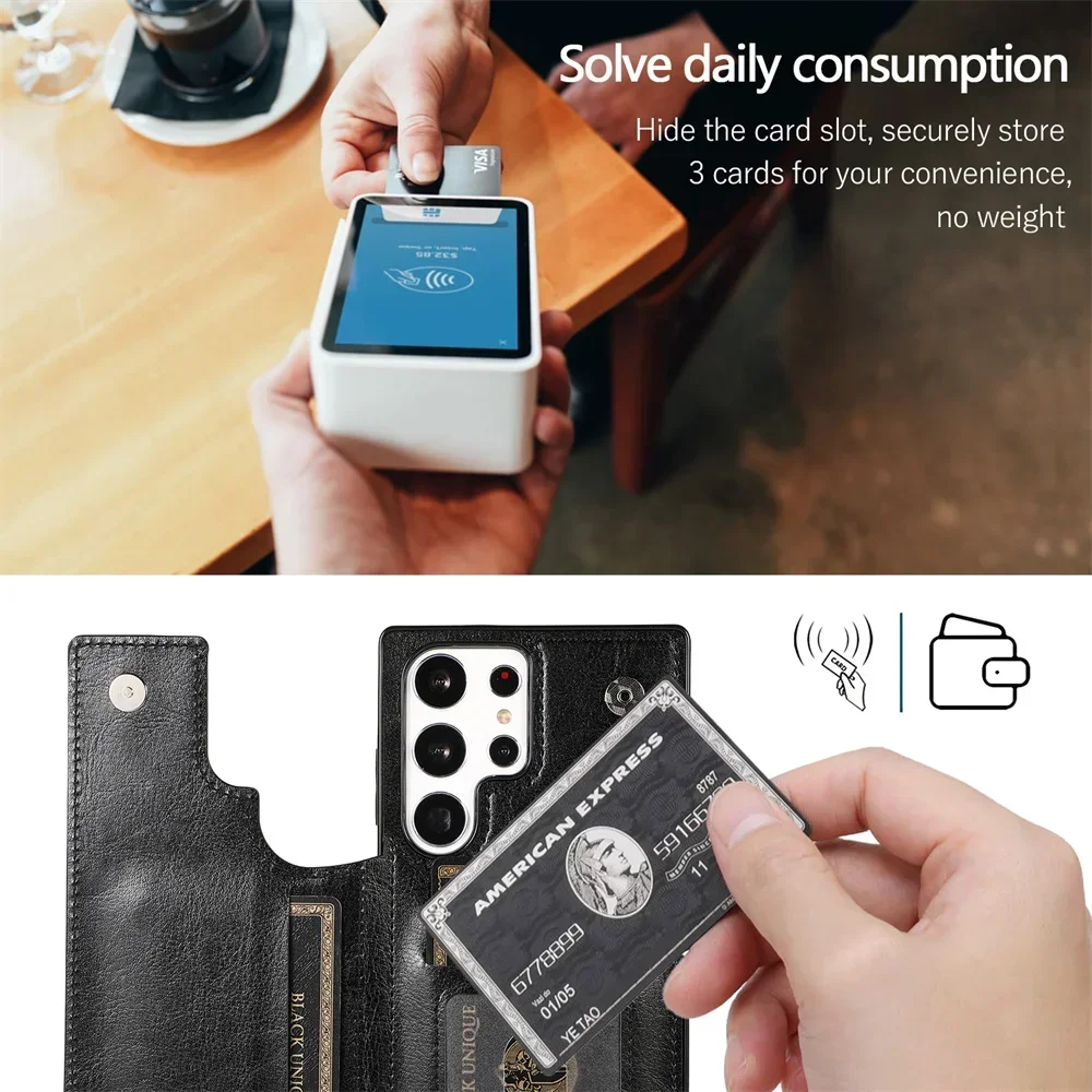 Solid Color Business Leather Phone Case for Samsung Galaxy S23 S23Plus S23Ultra S22 S24Ultra A72 A33 Bi-fold  Credit Card Holder
