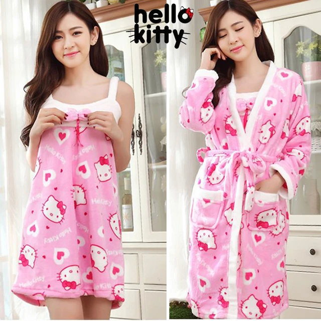 Hello Kitty Pajamas Women Thicken Warm One Piece Pajamas Winter Kids  Flannel Hooded Jumpsuit Soft Sleepwear Homewear Clothes - AliExpress