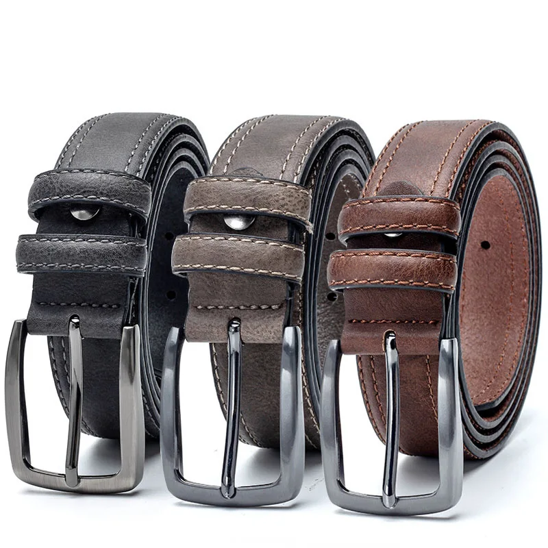 

MYMC PU Leather Belt Men Waistbands with Square Pin Buckle Casual Fashion Decoration Hollow Out Strap for Business Jeans Dress
