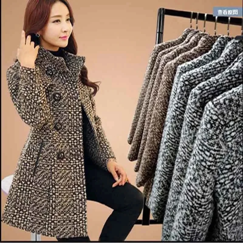 2024 Autumn/Winter New Stand collar Woolen Jacket Women's Fashion Slim Long sleeved Coat Double breasted Female Casual Overcoat 2