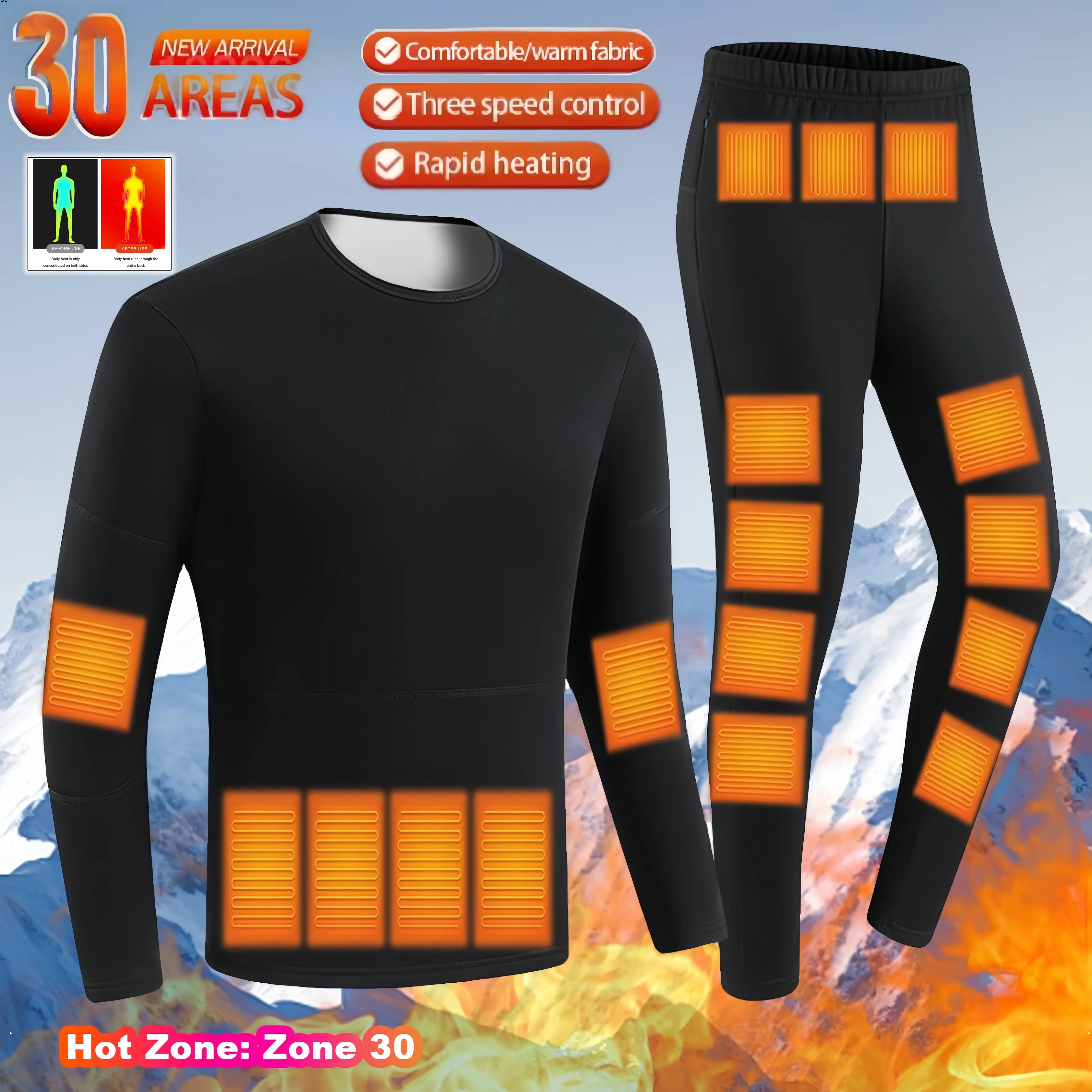 30 Heating Zones Thermal Underwear Set USB Winter Thermal Underwear Winter Outdoor Sports Underwear for Women Men