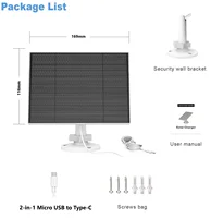 Chargeur solaire étanche 10W 5V 2-en-1 Micro USB Type-C avec câble de 2m, portable pour caméra de sécurité et téléphone portable 6
