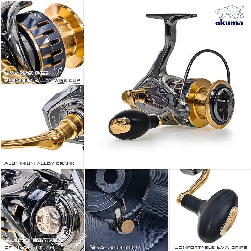Okuma Baoxiong 회전 릴, 바다 낚시 스피닝 휠 타입, 금속 와이어 컵 서브 피쉬 와이어 휠, 18kg 저항, 13 + 1 볼 베어링