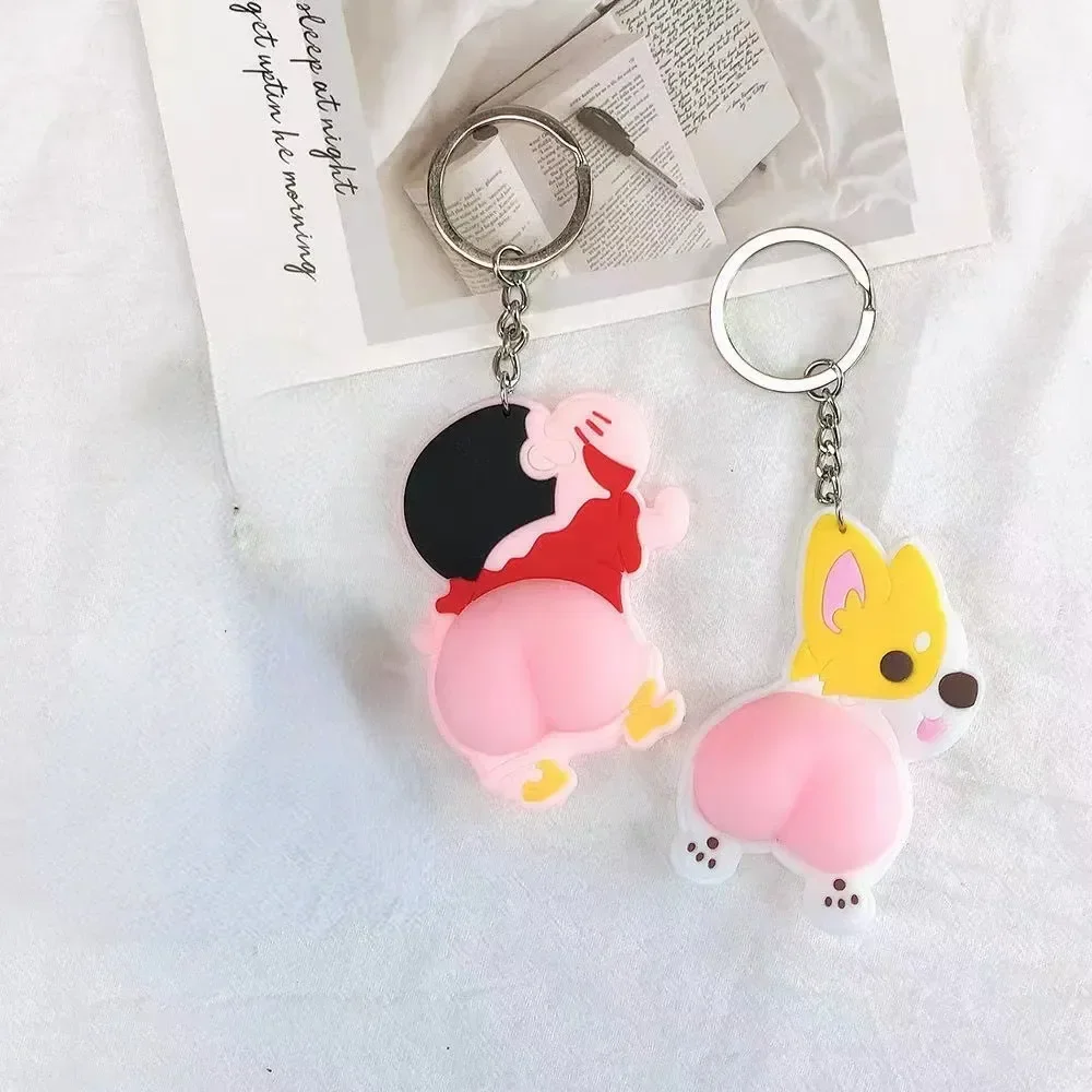 Pop Squeeze Butt Keychains Cartoon Decompression Fidget Toy Corgi Dogs Soft Butts Silicone Vent Toys Adults Stress Relief plush keychain key chain bunny keychain balloon dog keychain