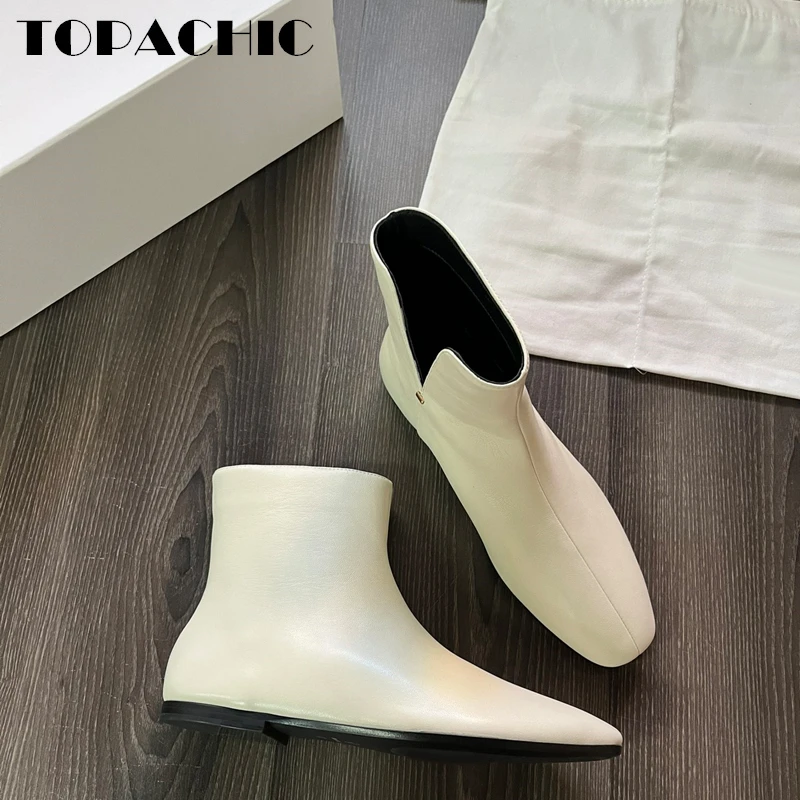 

10.21 TOPACHIC Women's Chelsea Boots Comfortable Soft V-Cut Flat With Genuine Leather Ankle Boots