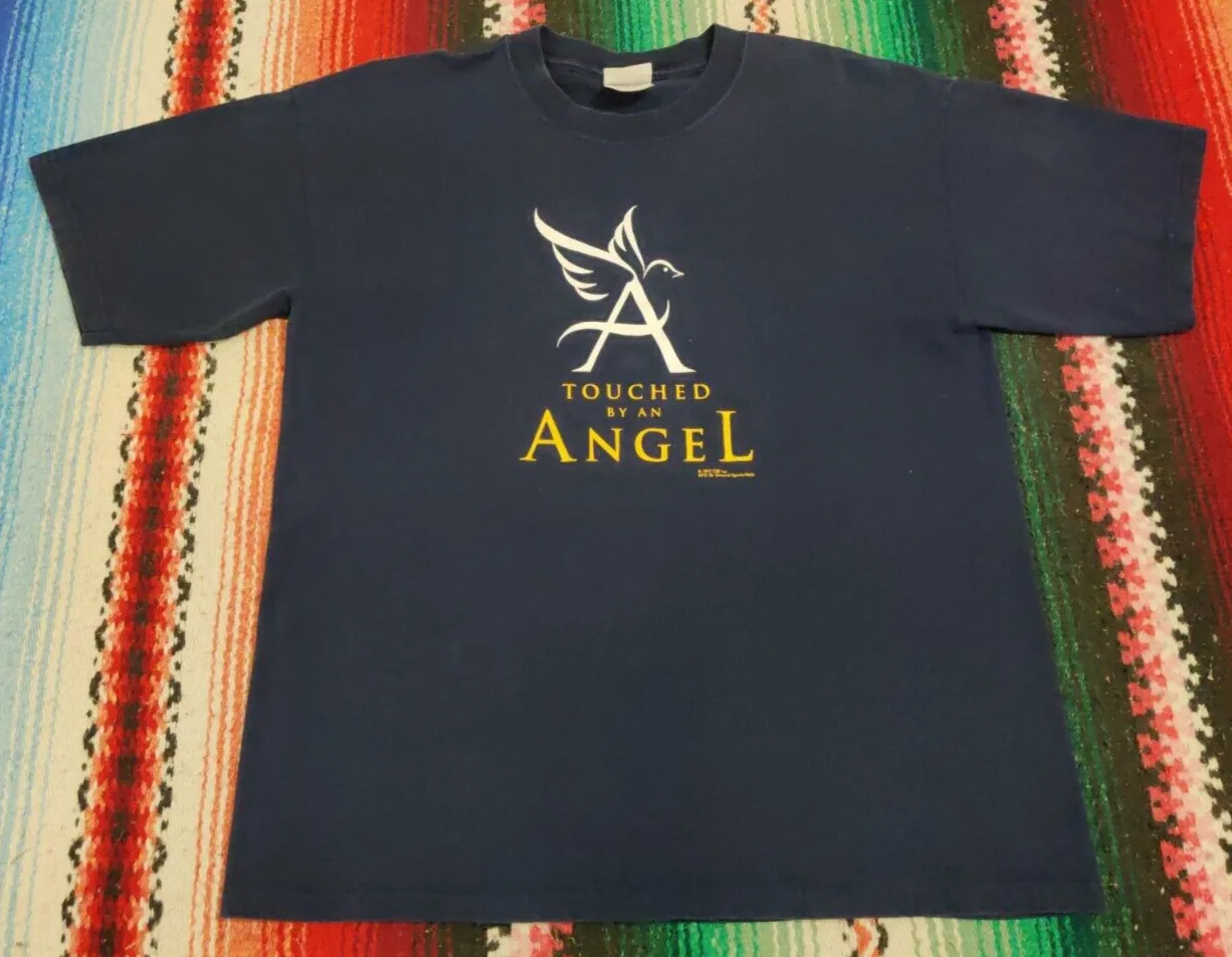 Vintage Y2K Cbs Touch By An Angel Tv Promo Navy Blue T Shirt Uomo Taglia Grande Maniche Lunghe