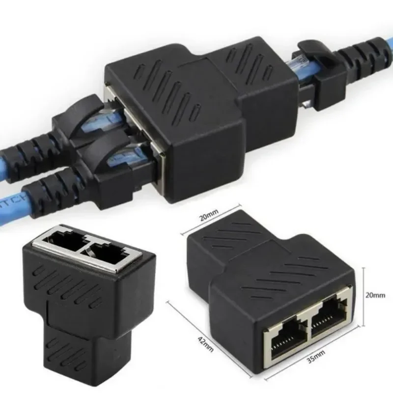 New 1 to 2 RJ45 Splitter Adapter Dual Female Port LAN Ethernet Convertor Connecter