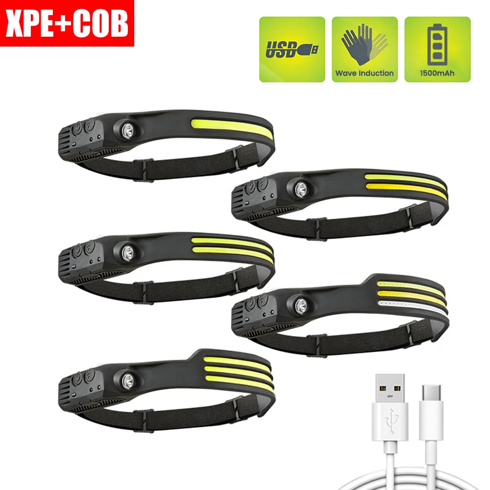 XPG + COB LumièRe Jaune Phare Multifonctionnel Capteur Headlig USB