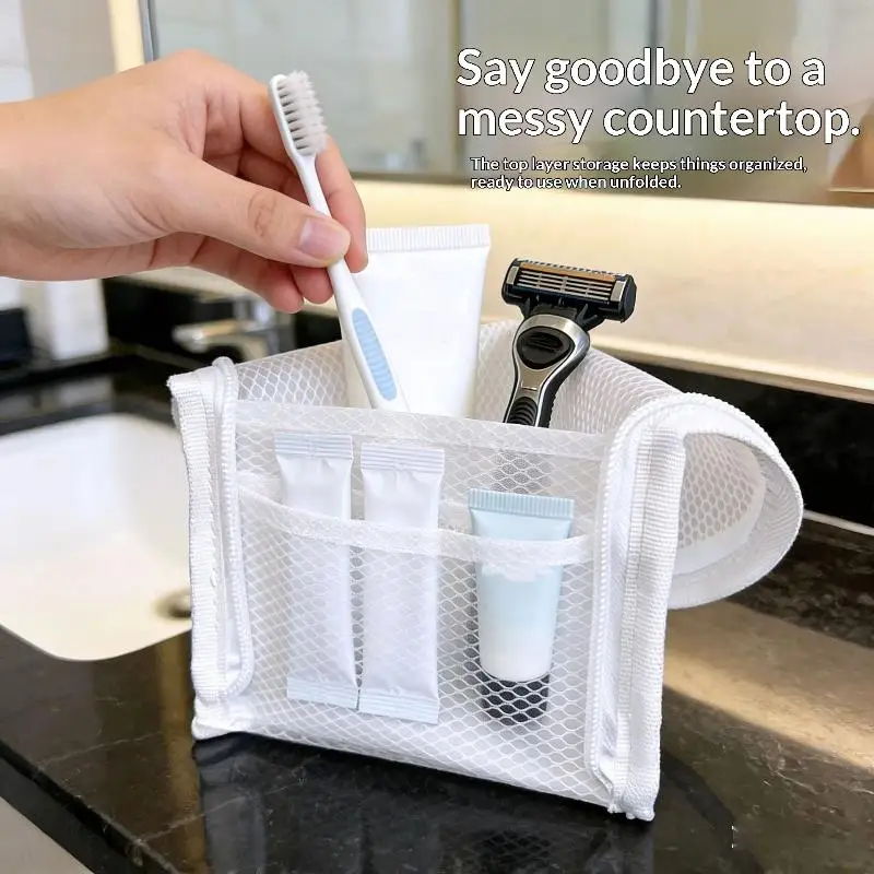 Breathable Mesh Travel Toiletry Bag with Vertical Storage Pockets