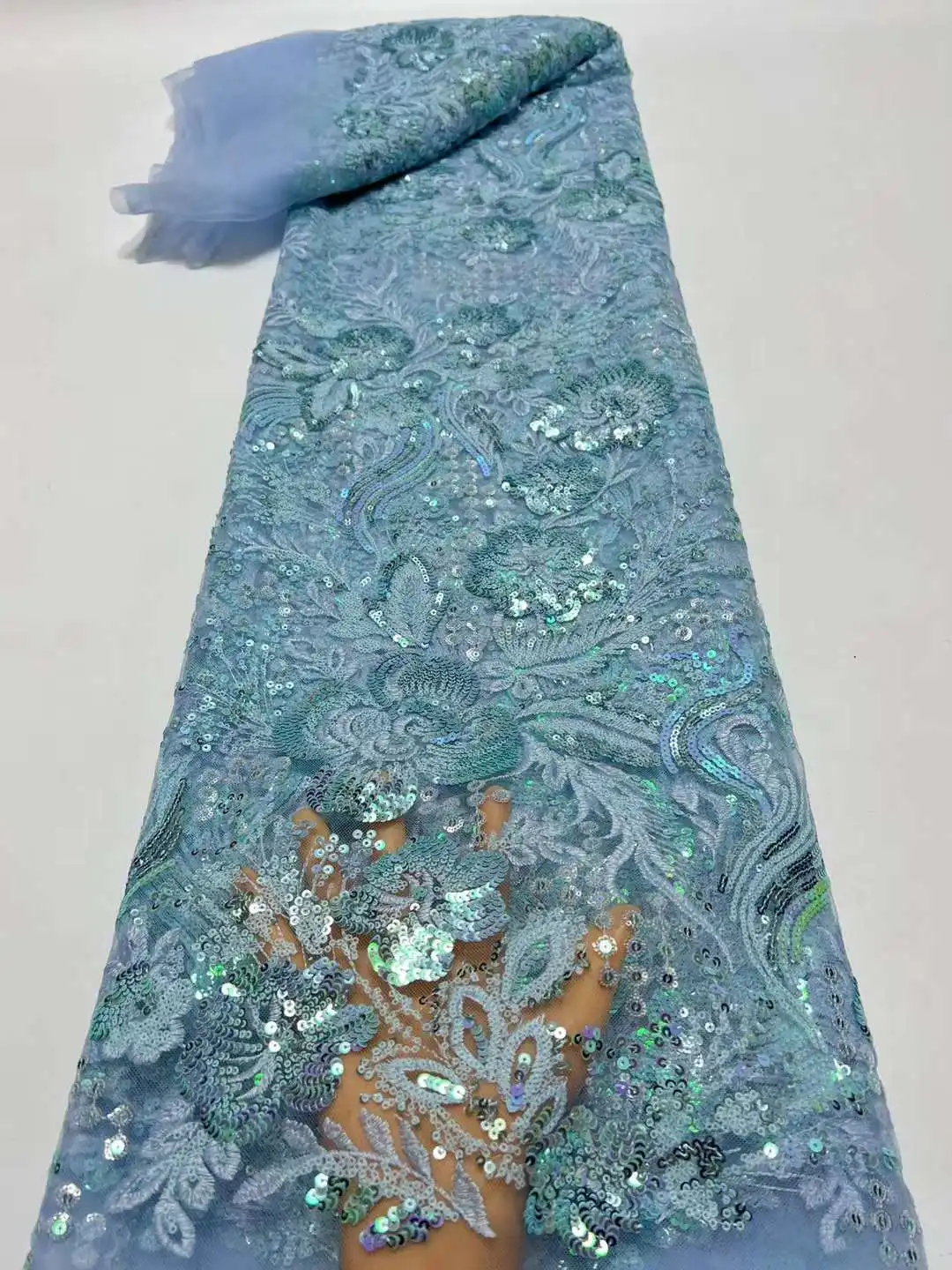 

2023 new exquisite sequin tulle lace fabric, African style luxury sequin party evening dress, good price/5yards